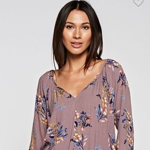 LOVESTITCH mauve boho peasant top